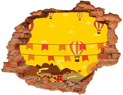 Adesivo murale buco 3D Paesaggio di mongolfiere tra le montagne