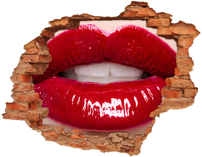 Adesivo murale buco 3D Labbra rosse in un buco nel muro