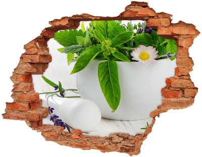 Adesivo con buco sbrecciato Vegetazione verde nel muro danneggiato