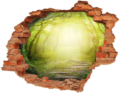 Adesivo effetto buco nel muro Foresta verdeggiante ai raggi del sole