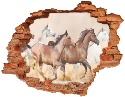 Adesivo murale buco 3D Cavalli al galoppo nella natura selvaggia