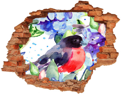 Adesivo murale buco 3D Un uccello in una composizione colorata
