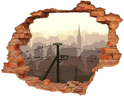 Adesivo murale buco 3D Vista della città attraverso un buco nel muro