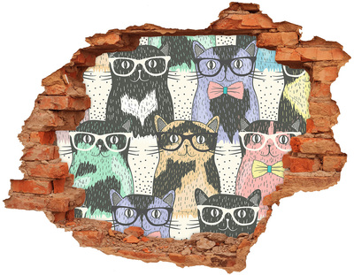 Adesivo effetto buco nel muro Gatti con gli occhiali