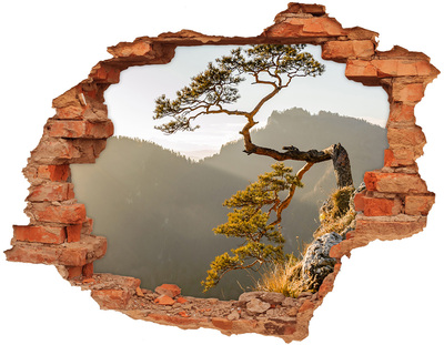 Adesivo murale buco 3D Paesaggio montano con un albero