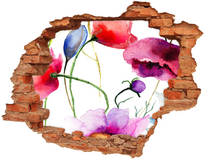 Adesivo con buco sbrecciato Paesaggio fiorito visto attraverso un buco nel muro
