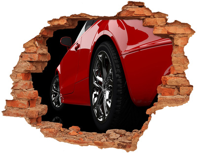 Adesivo murale buco 3D Auto rossa attraverso un buco nel muro