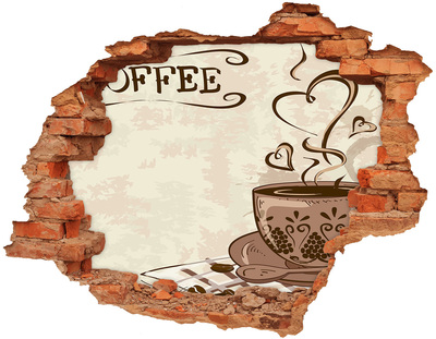 Adesivo con buco sbrecciato Una deliziosa tazza di caffè fumante