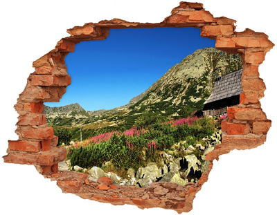 Adesivo con buco sbrecciato Paesaggio montano in una cavità nel muro