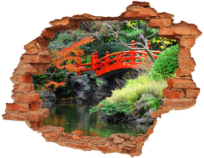 Adesivo murale buco 3D Ponte giapponese nel giardino