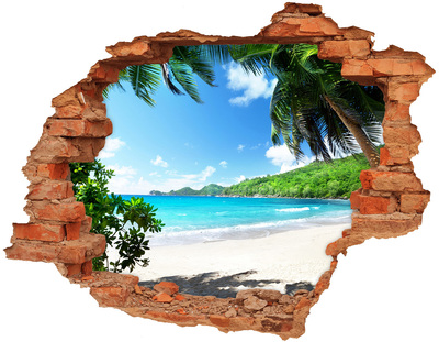 Adesivo murale buco 3D Spiaggia caraibica vista attraverso un buco nel muro