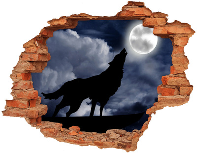 Adesivo con buco sbrecciato Lupo contro la luna