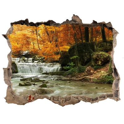 Adesivo buco nel muro Cascata autunnale nella foresta