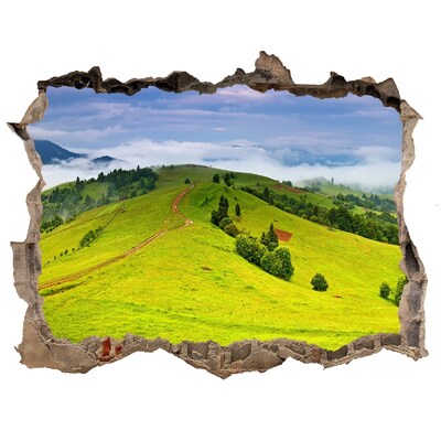 Finto buco nel muro 3D Colline verdi tra le nuvole