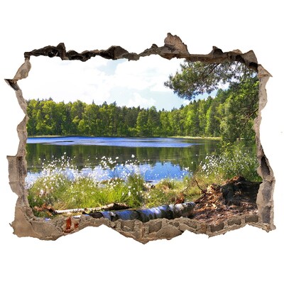 Finto buco nel muro 3D Verde foresta in riva al lago