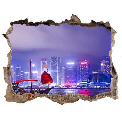 Finto buco nel muro 3D Veduta notturna di Hong Kong