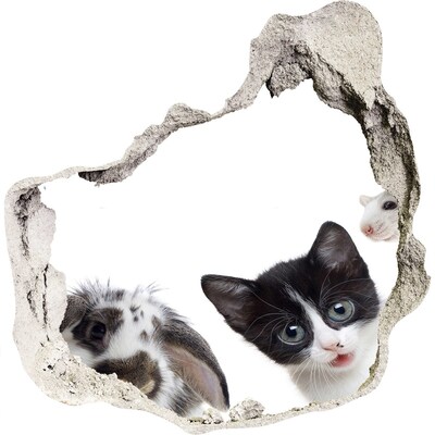 Finto buco nel muro 3D Animali dietro il buco nel muro