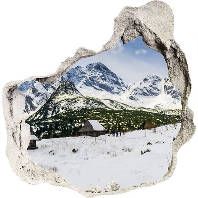Trompe l'oeil buco nel muro Paesaggio montano invernale