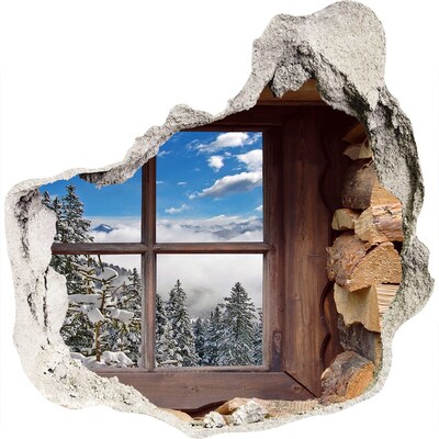 Trompe l'oeil buco nel muro Vista invernale dalla finestra