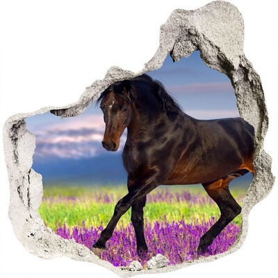 Adesivo effetto buco nel muro Un cavallo sullo sfondo di un campo fiorito.