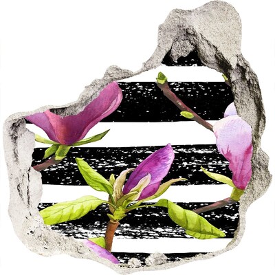 Trompe l'oeil buco nel muro Fiori su sfondo a righe