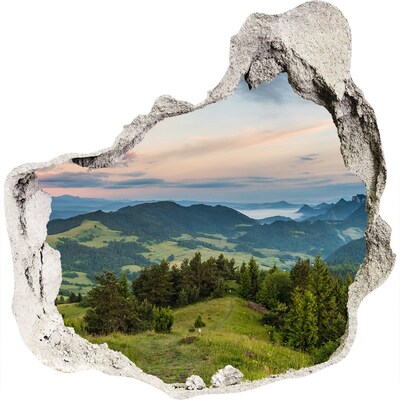 Trompe l'oeil buco nel muro Paesaggio montano all'alba