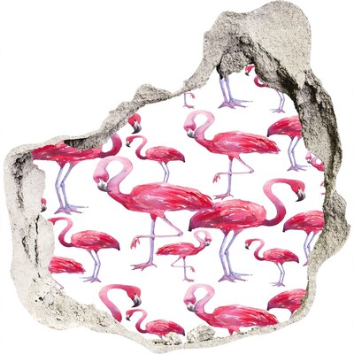 Trompe l'oeil buco nel muro Fenicotteri rosa in stile tropicale