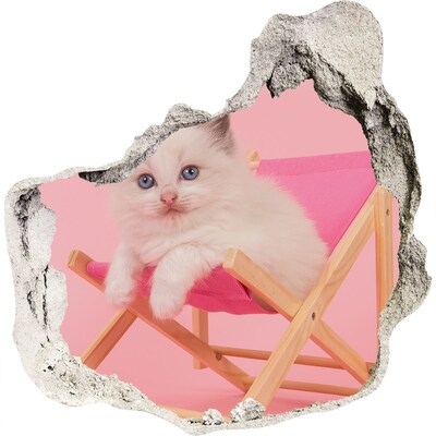 Finto buco nel muro 3D Gatto su una sdraio in spiaggia