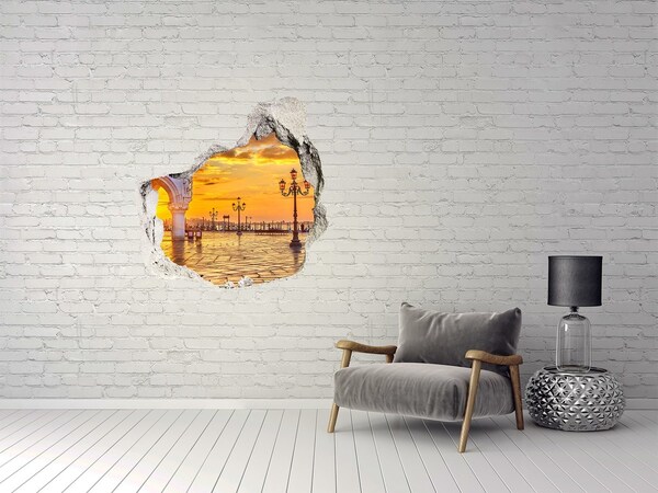 Trompe l'oeil buco nel muro Tramonto a Venezia