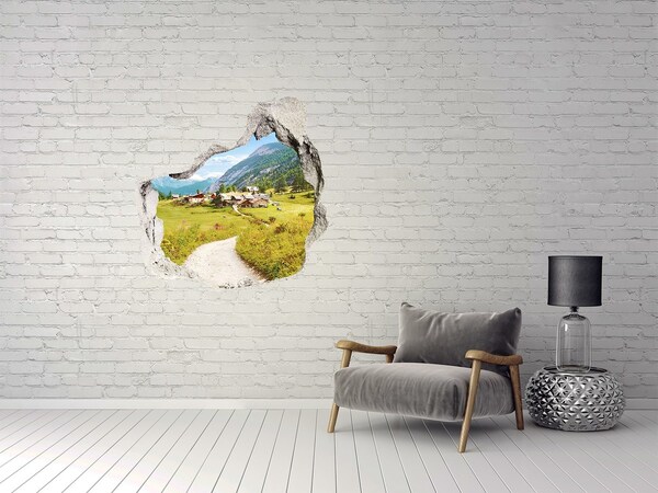Finto buco nel muro 3D Un villaggio alpino tra le montagne