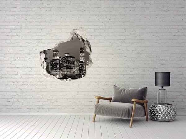 Trompe l'oeil buco nel muro Lo skyline di New York di notte