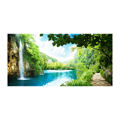 Quadro in vetro acrilico Cascata nella foresta